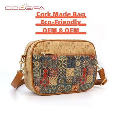 Hot-selling Bark-Print Crossbody Bag Cork Checkered Print Eco-friendly Bags Small Square Shaped Fashion Essential Women's Bag