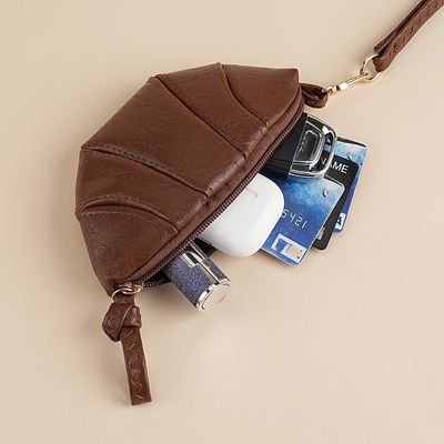 Korean-Style Croissant-Shaped Wallet Minimalist Texture Pouch Large-Capacity Coin Purse Simple Solid-Color Storage Bag