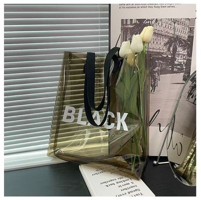 Custom Logo Jelly Color Pouch Glossy PVC Clear Handheld Shopping Bags Classic Purple Gift Packaging Waterproof Carry Bags