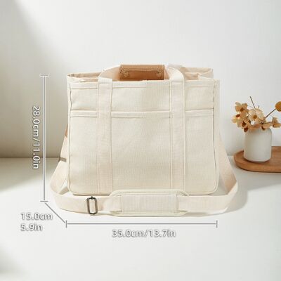 Minimalist Canvas Tote Bag Large Capacity Multi-Compartment Lunch Bags Solid Color Versatile Crossbody Bag Korean Style