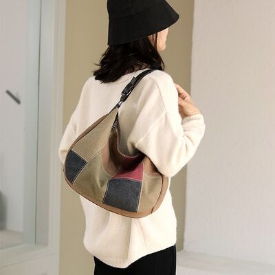 New Vintage Patchwork Tote Bag 2026 Fashion Crossbody Shoulder Bags for Women Large Capacity Canvas Contrast-Color Tote Bag