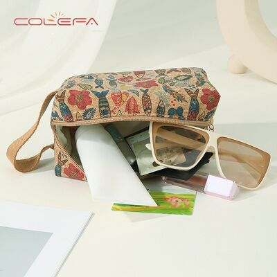 New Casual Fashion Women's Cosmetic Bag Ethnic-Style Handheld Large-Capacity Eco Bark Cork Makeup Bag Rectangular Storage Pouch
