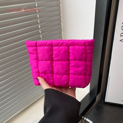2026 New Fashion Pleated Clutch Makeup Bags Women's Korean Style Polyester Chic Versatile Casual Small Square Cosmetic Bags