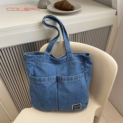 New Denim Tote Bag Korean Style Shoulder Tote Bags Customized Vintage Bohemian Women's Large Capacity Bag with Logo