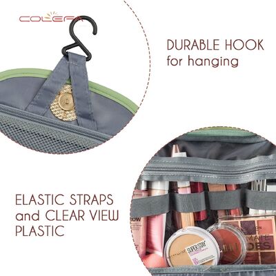 Colefa Customizable PU Leather Waterproof Toiletry Bag Makeup Pouch Storage with Hook Travel & Daily Bathroom Essentials Bags