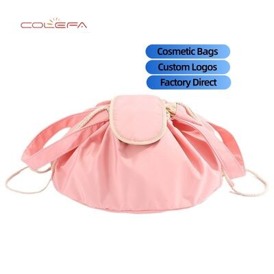 Polyester Drawstring Cosmetic Bag Large Capacity Makeup Organizer Portable Travel Storage Pouch Cosmetic Bags with Custom LOGO