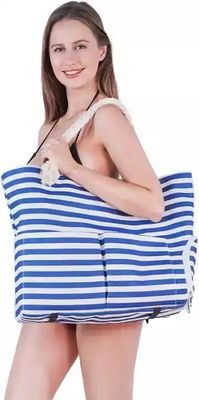 Extra Large Zipper Washable Beach Tote Two Compartment Waterproof With Front Pocket