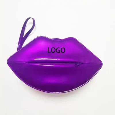 Custom Fluorescent Black Lip Shaped Cosmetic Bag Luxury PU Shinny Cosmetic Gift Bag