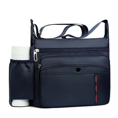 Black OEM ODM Messenger Crossbody Bag With Bottle Holder Pocket