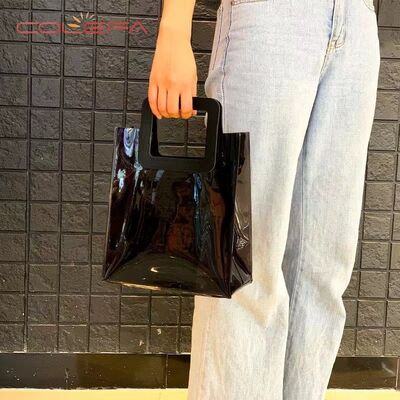 Customized Black PVC Handheld Bag Glossy Laser Fashion-Style Gift Bag Wedding Favor Handle Open Closure Shopping Bag