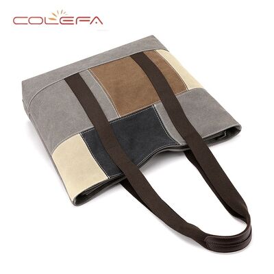 New Style Shoulder Tote Bag Ladies Minimalist Fashion Korean-Style Large Capacity Color-Blocked Patchwork Versatile Canvas Bag