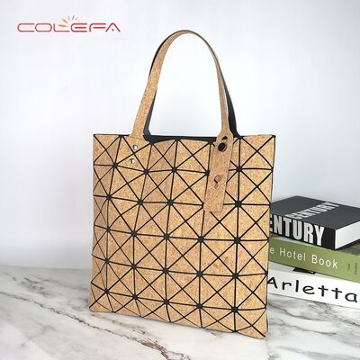 Bark-Patterned Cork Tote Bags Women's Sophisticated Shoulder Bag Fashionable Handbag with Pleated Folds Stylish Shopping Tote