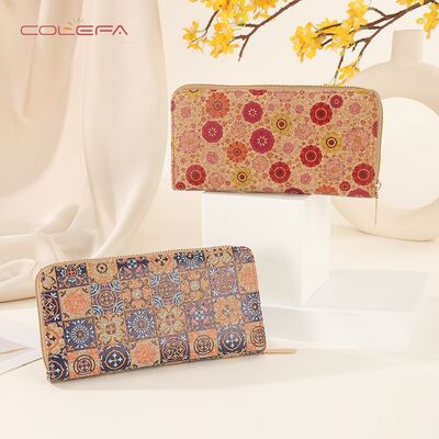 Retro Women's Long-Style Zippered Wallet Phone Case with Printing Bestseller Eco-Friendly Cork Bark Wallet Travel Souvenir
