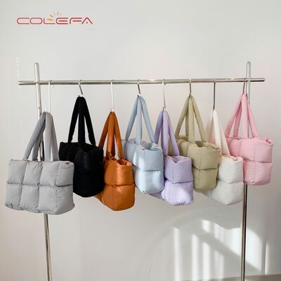 New Custom Color Nylon Cotton-Filled Women's Bag Minimalist Quilted Tote Bag Soft Checkered Shoulder Bag Underarm Tote Bags