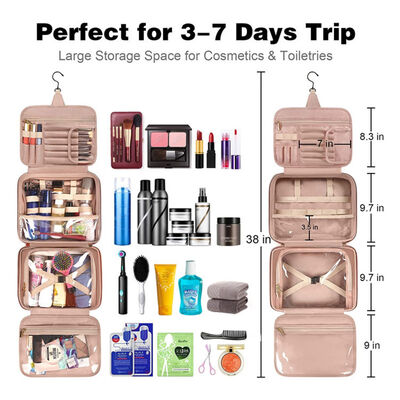 Colefa New Women's Fashion PU Leather Hanging Hook-Style Storage Bag Travel Portable Cosmetic Toiletry Bag Full Customization