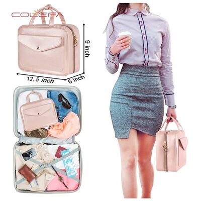 Colefa New Women's Fashion PU Leather Hanging Hook-Style Storage Bag Travel Portable Cosmetic Toiletry Bag Full Customization