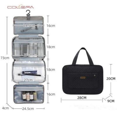 Polyester Toiletry Bags Travel Pouch with Hanging Hook Waterproof Cosmetic Bag Business Trip Organizer Full-Size Hook Handbag