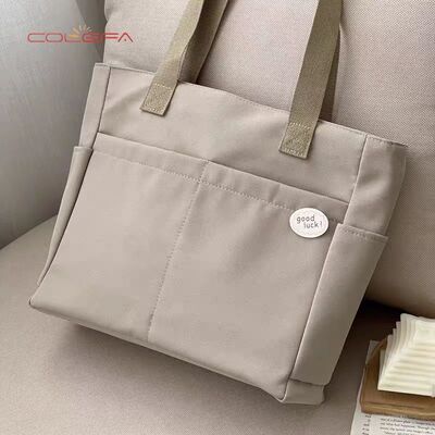 Japanese-Style Design Tote Bag Minimalist Artsy Student Commuting Canvas Tote Casual Shoulder Bag with Handle and Zipper Closure