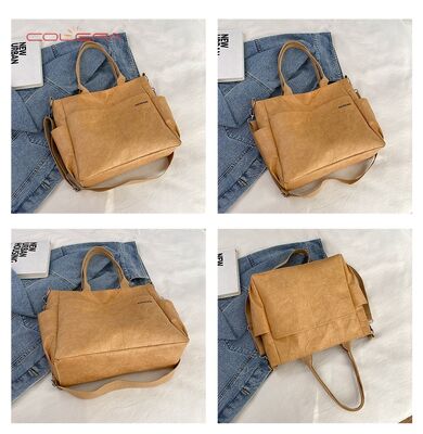 DuPont/Tyvek Paper Tote Bag Washable Wrinkle-Resistant Tear-Proof Paper Bag Trendy Vintage Eco-Friendly Handheld Shoulder Bag