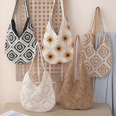 2025 New Style Floral Weave Bag Handwoven Daisy Straw Bag Women's Travel & Vacation Single Shoulder Tote Bags Wholesales