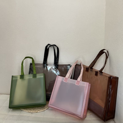 Black Transparent Tote Shopping Bag Green Composite Plastic PVC Packaging Bags Clothing Shopping Gift Bag Waterproof with LOGO