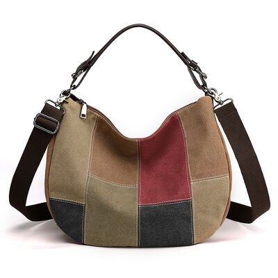 New Vintage Patchwork Tote Bag 2026 Fashion Crossbody Shoulder Bags for Women Large Capacity Canvas Contrast-Color Tote Bag