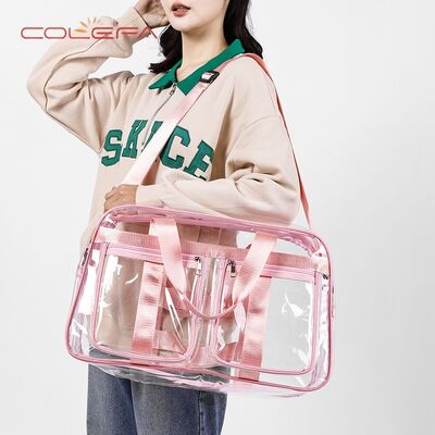 PVC Transparent Travel Tote Bag Women's Large Capacity Shopping Fashionable Personalized Backpack Fully Waterproof Student School Bag
